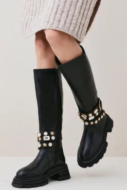 Wholesale ⭐ Karen Millen Leather Embellished Knee High Boot 😍