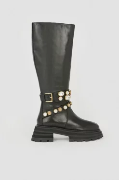 Wholesale ⭐ Karen Millen Leather Embellished Knee High Boot 😍 -Karen Millen Shoes Shop bkk05839 black xl 2