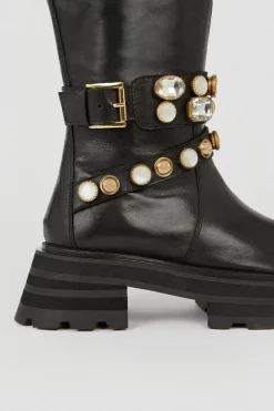 Wholesale ⭐ Karen Millen Leather Embellished Knee High Boot 😍 -Karen Millen Shoes Shop bkk05839 black xl 3