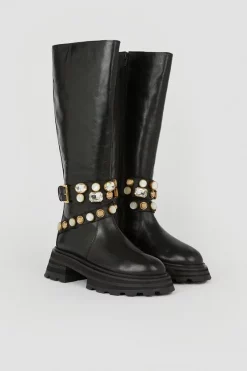 Wholesale ⭐ Karen Millen Leather Embellished Knee High Boot 😍 -Karen Millen Shoes Shop bkk05839 black xl 5