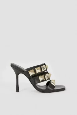 Buy 😉 Karen Millen Leather Studded Heeled Mule 🔥 -Karen Millen Shoes Shop bkk05910 black xl 2