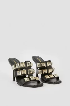 Buy 😉 Karen Millen Leather Studded Heeled Mule 🔥 -Karen Millen Shoes Shop bkk05910 black xl 3