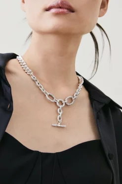 Cheap 🔔 Karen Millen Silver Plated Chain Linked Diamante Necklace 😍