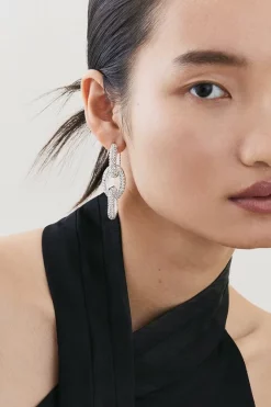 Hot Sale 🥰 Karen Millen Silver Plated Chain Linked Diamante Earrings 🤩