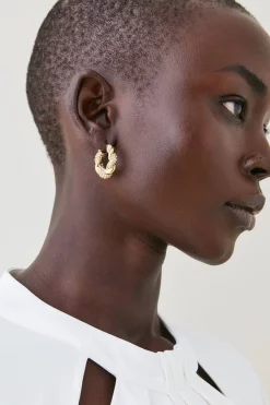 Best deal 🥰 Karen Millen Gold Plated Diamante Twisted Hoop Earrings 😀
