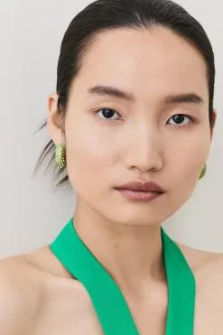 Best Pirce 🥰 Karen Millen Gold Plated Green Diamante Hoop Earrings 🔥