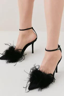 New 🤩 Karen Millen Satin Closed Toe Feather Heel 💯