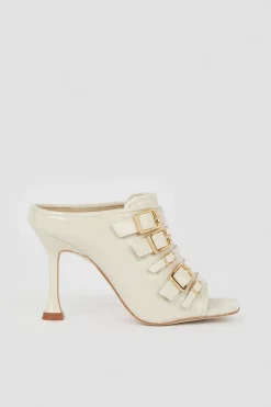Wholesale 😀 Karen Millen Leather Buckle Detail Heeled Mule 🔔 -Karen Millen Shoes Shop bkk06437 cream xl 2