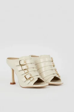 Wholesale 😀 Karen Millen Leather Buckle Detail Heeled Mule 🔔 -Karen Millen Shoes Shop bkk06437 cream xl 3