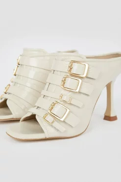 Wholesale 😀 Karen Millen Leather Buckle Detail Heeled Mule 🔔 -Karen Millen Shoes Shop bkk06437 cream xl 5