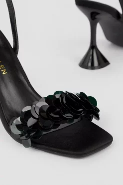 Deals 💯 Karen Millen Satin Sequin Flare Detail Heel 👏 -Karen Millen Shoes Shop bkk07179 black xl 3