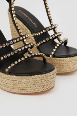 New 😉 Karen Millen Diamante T-bar Espadrille Wedge 🌟 -Karen Millen Shoes Shop bkk07392 black xl 2