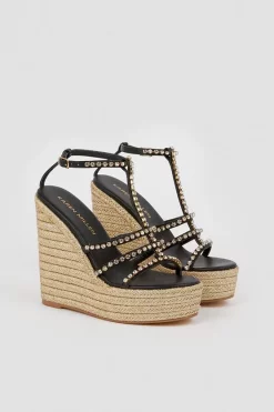 New 😉 Karen Millen Diamante T-bar Espadrille Wedge 🌟 -Karen Millen Shoes Shop bkk07392 black xl 3
