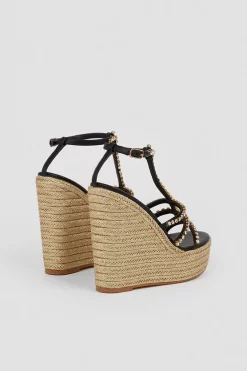 New 😉 Karen Millen Diamante T-bar Espadrille Wedge 🌟 -Karen Millen Shoes Shop bkk07392 black xl 4