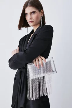Coupon 🎉 Karen Millen Metallic Diamante Dangle Detail Clutch Bag 🥰