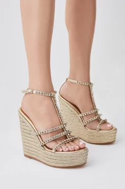 New 😉 Karen Millen Diamante T-bar Espadrille Wedge 🌟 -Karen Millen Shoes Shop womens black diamante t bar espadrille wedge 2