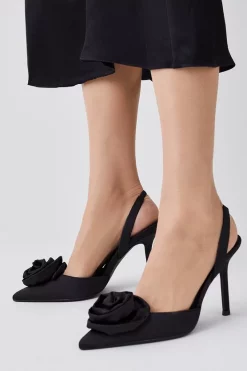Deals ❤️ Karen Millen Flower Detail Court Slingback Heel 🎉 -Karen Millen Shoes Shop womens black flower detail court slingback heel 1