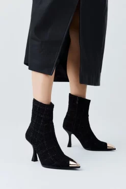 Outlet 😍 Karen Millen Heeled Boucle Tweed Ankle Boot 👏 -Karen Millen Shoes Shop womens black heeled boucle tweed ankle boot
