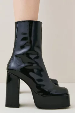 Best Pirce 🎉 Karen Millen Leather Patent Platform Boot 👍 -Karen Millen Shoes Shop womens black leather patent platform boot