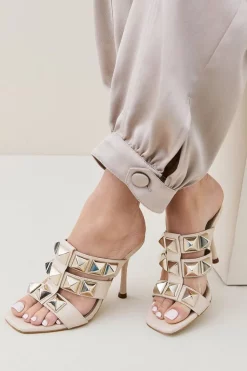 Buy 😉 Karen Millen Leather Studded Heeled Mule 🔥 -Karen Millen Shoes Shop womens black leather studded heeled mule 1