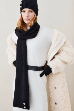 New ⭐ Karen Millen Military Trim Cable Knit Scarf 🛒 -Karen Millen Shoes Shop womens black military trim cable knit scarf
