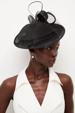 Buy 🥰 Karen Millen Pleated Spiral Trim Fascinator 👏 -Karen Millen Shoes Shop womens black pleated spiral trim fascinator 2