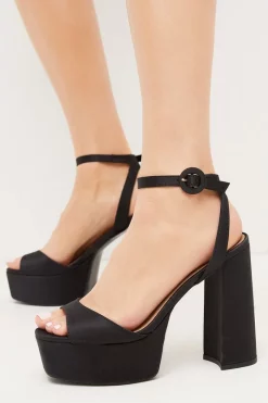 Cheapest 🤩 Karen Millen Satin 70s Platform 🩴 Sandal 🤩 -Karen Millen Shoes Shop womens black satin 70s platform sandal