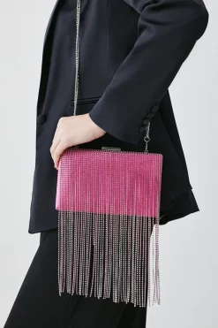 Budget 🌟 Karen Millen Satin Diamante Dangle Detail Clutch Bag ⭐ -Karen Millen Shoes Shop womens black satin diamante dangle detail clutch bag