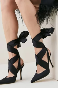 New 😀 Karen Millen Satin Tie Court 👟 Shoe ✔️ -Karen Millen Shoes Shop womens black satin tie court shoe 2