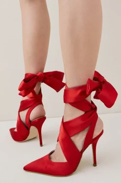 New 😀 Karen Millen Satin Tie Court 👟 Shoe ✔️ -Karen Millen Shoes Shop womens black satin tie court shoe