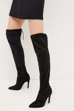 Outlet 🌟 Karen Millen Suede Over The Knee Embellished Boot 🛒 -Karen Millen Shoes Shop womens black suede over the knee embellished boot