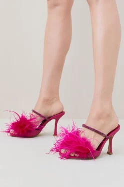 Brand new 🌟 Karen Millen Leather Diamante Feather Heeled Mule ✔️ -Karen Millen Shoes Shop womens blue leather diamante feather heeled mule