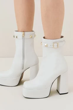 Discount 🔔 Karen Millen Leather Studded Trim Platform Boot 🛒 -Karen Millen Shoes Shop womens cream leather studded trim platform boot