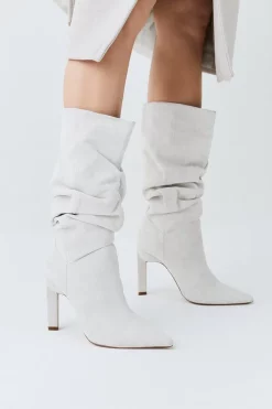 Discount 🌟 Karen Millen Suede Mid Calf Slouch Heeled Boot 🛒 -Karen Millen Shoes Shop womens cream suede mid calf slouch heeled boot