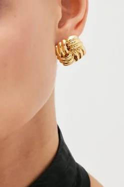 Flash Sale 👍 Karen Millen Gold Plated Quilted Stud Earrings 👏 -Karen Millen Shoes Shop womens gold gold plated quilted stud earrings