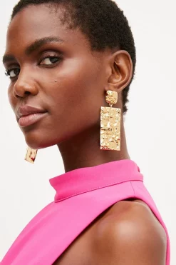 Top 10 🔔 Karen Millen Gold Plated Rectangular Statement Earrings 🔔 -Karen Millen Shoes Shop womens gold gold plated rectangular statement earrings