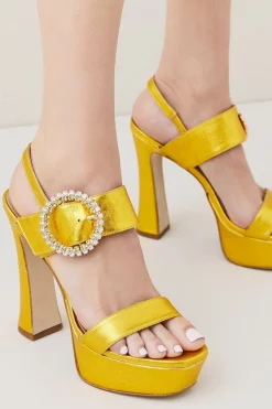 Discount 🛒 Karen Millen Leather Metallic Diamante Buckle Platform 👏 -Karen Millen Shoes Shop womens gold leather metallic diamante buckle platform 1