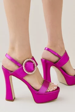 Discount 🛒 Karen Millen Leather Metallic Diamante Buckle Platform 👏 -Karen Millen Shoes Shop womens gold leather metallic diamante buckle platform