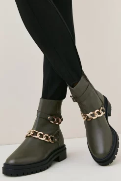 Outlet 😉 Karen Millen Leather Chain Detail Chelsea Boot 🛒 -Karen Millen Shoes Shop womens khaki leather chain detail chelsea boot