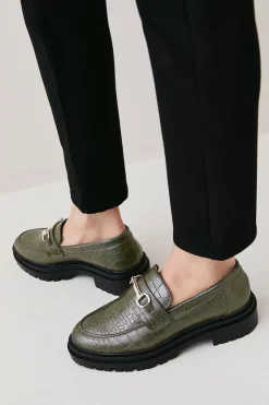 Hot Sale 🥰 Karen Millen Leather Croc Snaffle Loafer ✨ -Karen Millen Shoes Shop womens khaki leather croc snaffle loafer