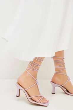Cheap 🔔 Karen Millen Leather Ankle Tie Heeled 🩴 Sandal ❤️ -Karen Millen Shoes Shop womens lilac leather ankle tie heeled sandal