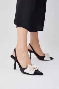 Cheapest 🥰 Karen Millen Satin Extreme Bow Slingback Court Heel 🛒 -Karen Millen Shoes Shop womens mono satin extreme bow slingback court heel