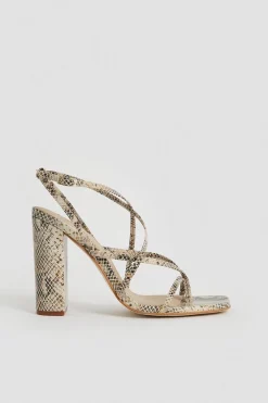 Promo 🎉 Karen Millen Leather Snake Strappy Block Heeled 🩴 Sandal ⭐ -Karen Millen Shoes Shop womens natural leather snake strappy block heeled sandal
