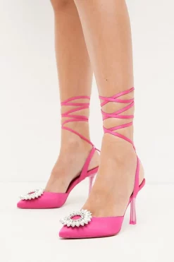 Wholesale 👍 Karen Millen Satin Jewel Buckle Clear Interest Heel 😉 -Karen Millen Shoes Shop womens orange satin jewel buckle clear interest heel