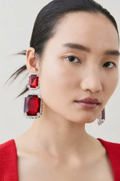 Best reviews of ✨ Karen Millen Statement Diamante Framed Drop Earrings ✔️ -Karen Millen Shoes Shop womens red statement diamante framed drop earrings