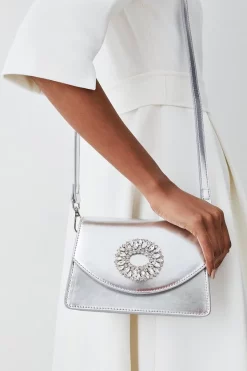 Best Pirce ✔️ Karen Millen Brooch Detail 👜 Handbag 🌟 -Karen Millen Shoes Shop womens silver brooch detail handbag 1