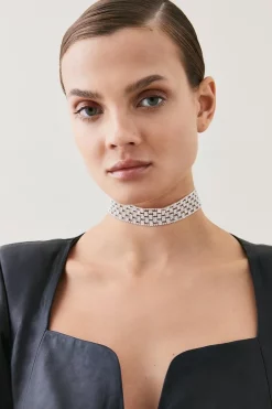 Best deal 🎁 Karen Millen Silver Plated Diamante Choker Necklace 😀 -Karen Millen Shoes Shop womens silver silver plated diamante choker necklace