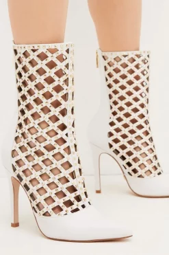 Best Pirce ✨ Karen Millen Leather Studded Caged Ankle Boot ✨ -Karen Millen Shoes Shop womens white leather studded caged ankle boot